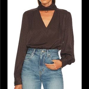 SIMKHAI Janelle Jacquard Top in Chocolate SZ L NWT